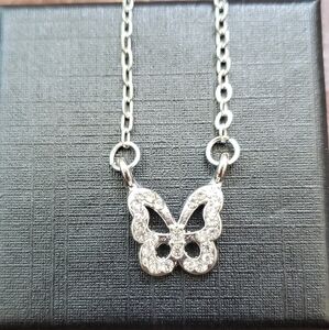 Rhinestone Butterfly Pendant Necklace silver